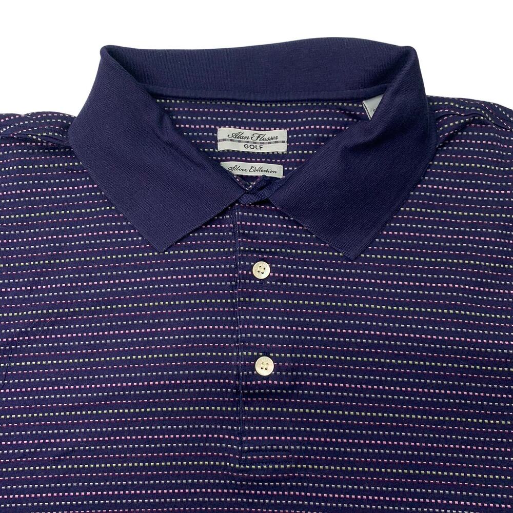 Alan Flusser Gold Mens Large Silver Collection Cotton Lisle Polo Shirt Short Slv
